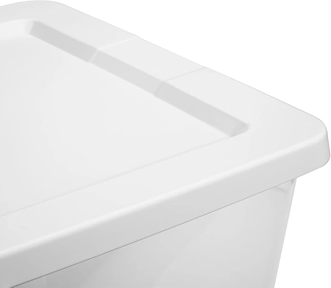 Small Storage Bin, 28 Quart Clear Plastic Storage Container with Snap-On Lid, White