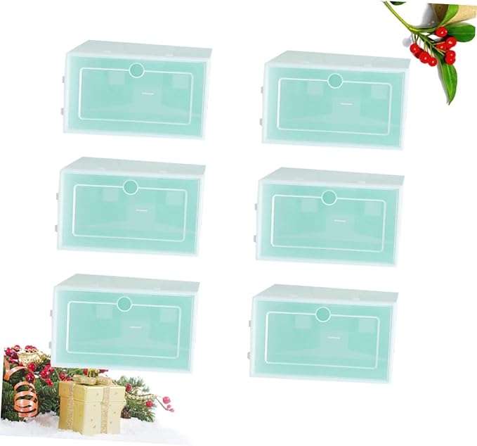 PRETYZOOM 6PCS Transparent Stackable Shoe Boxes S Thickened Plastic Shoe Containers with Door for Sneaker Storage and Closet Organization Green Storage Bins