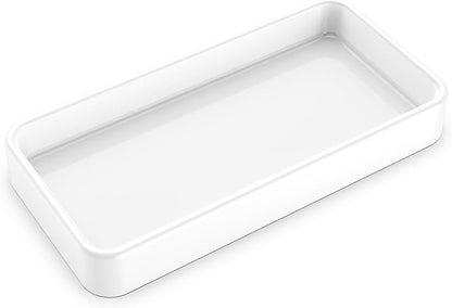 Gurygo 8" - Small Rectangular Vanity Tray for Bathroom - Ceramic Kitchen Soap Tray - Countertop and Vanity Tray - Comestic Holder Bathtub Organizer - Bathroom Tray, (White, Set/1)