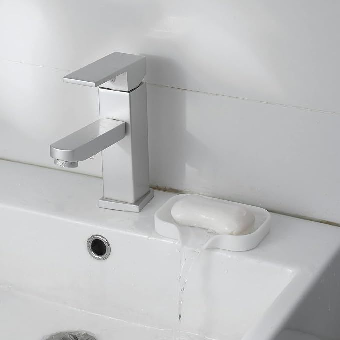MicoYang Silicone Bathroom Soap Dishes with Drain Spout-Bathroom and Kitchen Sink Organizer,Sponge Holder,Dish Soap Tray,Perfect for Dispenser,Scrubber,Bottle,Cup on Sink or Counter-White 4.9"×3.2"