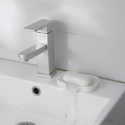 MicoYang Silicone Bathroom Soap Dishes with Drain Spout-Bathroom and Kitchen Sink Organizer,Sponge Holder,Dish Soap Tray,Perfect for Dispenser,Scrubber,Bottle,Cup on Sink or Counter-White 4.9"×3.2"