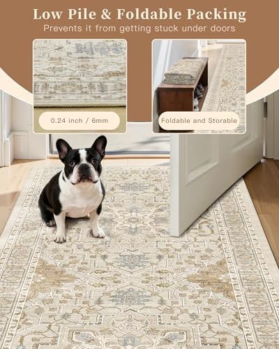 Madane Hallway Runner 3x8, Kitchen Rugs Washable Entry Rug, Beige/Blue - Image 6