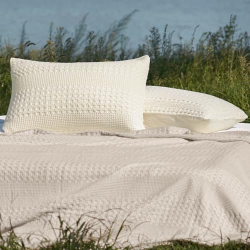 PHF Cotton Waffle Pillow Shams Standard Size 20" x 26", Ivory, No Insert - Image 6