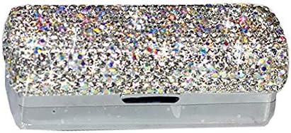 Lipstick Bling Rhinestone Crystal Case Storage Organizer Box with Mirror for Women's Lipstick Holder-Cosmetic Storage Kit (Silver)
