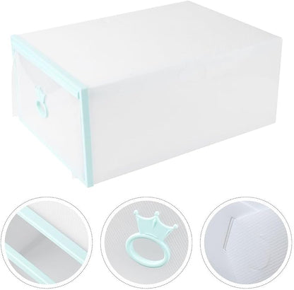 Drawer-style Shoes Box 33x23x14cm Thick Plastic Shoe Organizer with Colored Frame Stackable Portable Storage Container for Men and Women Easy Assembly for Closet and Entryway