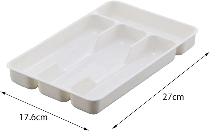 Milageto Cutlery Tray Multifunction Fittings with 4 Compartments - Compact Silverware Drawer Organizer, Storage Box for Flatware Silverware Stationery Kitchen Drawer Bathroom, White