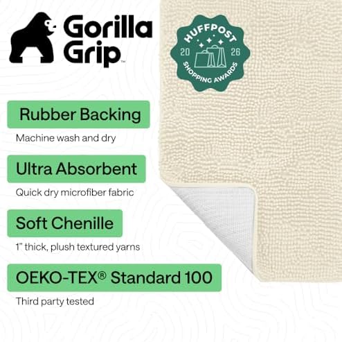 GORILLA GRIP Bath Rug Mat for Bathroom, Thick Chenille, 24x17 Ivory Cream - Image 2