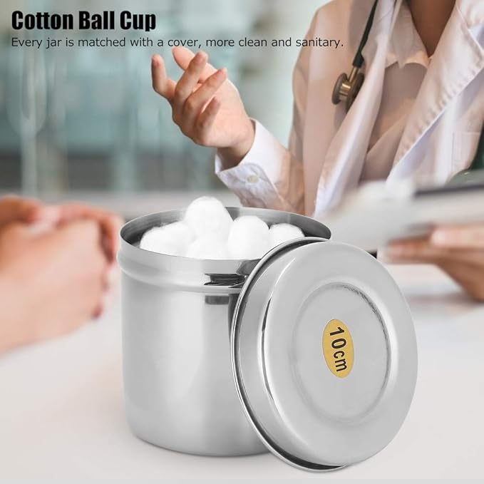 Atyhao Stainless Steel Cotton Ball Canister Jar Organizer with Lid for Bathroom Vanity Storage, Professional Use