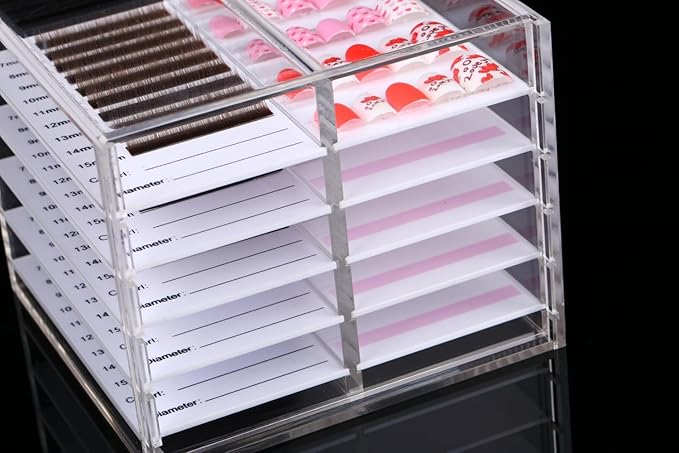 10 Layers Acrylic Lash&Nail Extensions Storage Organizer,Cosmetic Makeup Container Box,Clear Case Cabinet Display