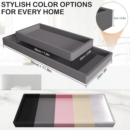 Silicone Bathroom Vanity Tray, 7.8 x 3.9 Inch Perfume Trays for Dresser, Soft Organizer Tray for Makeup, Jewelry, Rings, Non-Slip, Waterproof Small Tray for Bathroom Counter, Grey