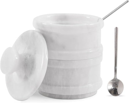 Radicaln Handmade Marble White 5.5” Dual Salt Cellar & Brown Sugar Keeper – 2.3” Each Herb Jar Salt Dish Kitchen Accesorries – Ideal For Jewelry, Butter, Sugar & Home Décor