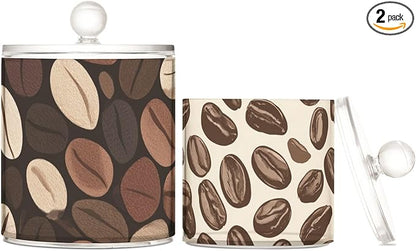 2 Pack Qtip Dispenser Apothecary Jars with Lids Cotton Round Holder Bathroom Canisters for Cotton Swab Floss Ball Pads Clear Plastic Decorative Brown and Beige Coffee Beans