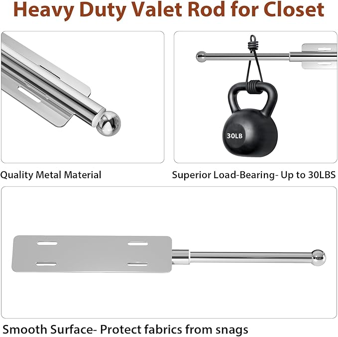 12-23 Inch Valet Rod for Closets Pull Out,Retractable Closet Valet Rod Slide Out,Heavy Duty Valet Rod for Closet Space, Laundry Room, RV, Wardrobes (Silver)