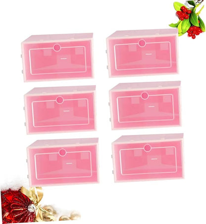 Ciieeo 6PCS Transparent Stackable Shoes Storage Boxes S Pink Thicken Plastic Containers for Closet Organizers with Front Door for Easy Shoe Display and Space Saving
