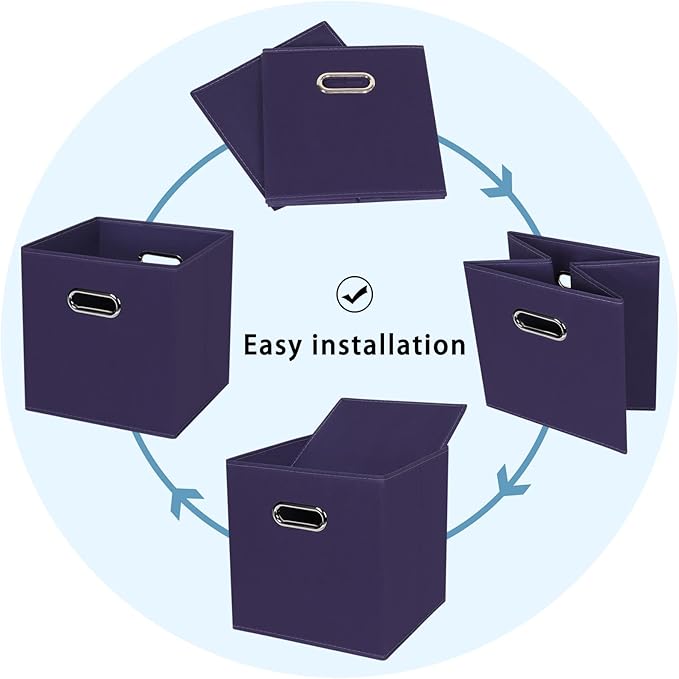 Fabric Cubby Storage Bins,13x13x13 Inches,Cube Organizer Bin Foldable Storage Boxes with Dual Handles Fabric Organizer Box and collapsible Storage basket,Set of 8,Navy Blue