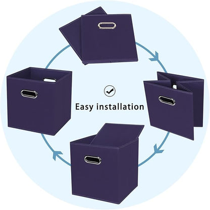 Fabric Cubby Storage Bins，13x13x13 Inches ，Cube Organizer Bins Foldable Storage Bins with Dual Handles Fabric Organizer Bins and Basket Storage Box，Set of 3 ，Navy Blue