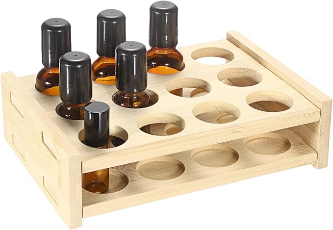 Hipiwe Essential Oils Racks Display Stand 12 Slots Essential Oil Bottle Organizer Tabletop Storage Rack for 15ml 10ml 5ml Bottles Rollerball Lipstick Holder Perfume Nail Polish Shelf