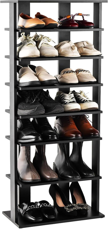 GOFLAME 7-Tier Tall Shoe Rack, Patented Freestanding Shoe Shelf Storage Organizer for 14 Pairs of Shoes, Space-Saving Vertical Shoe Stand for Entryway, Closet, Living Room, Black