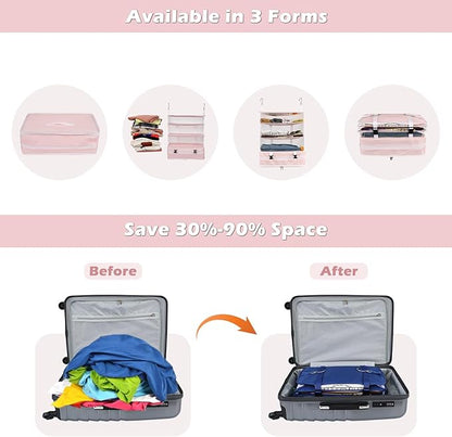 Surblue Hanging Closet Storage Bag Collapsible 3-Shelf Washable Oxford Fabric with 2 Hooks (XL 17.71*11.81*20in, Pink)