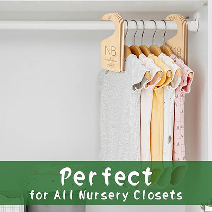 Wooden Baby Closet Dividers - 8 Pcs Double-Sided Design for Newborn Nursery Room Wardrobe Storage by Months Size - Perfect Toddler Clothes Organizer (Olive-1)