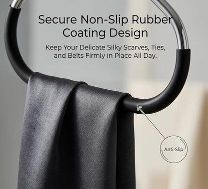 Scarf Hanger for Closet, Non-Slip PVC Coated Hat Organizer & Tie Rack, Arched Steel Hook Space Saving Hanger for Multiple Scarves, Belts, Hijabs and Accessories, Black 10 Pack