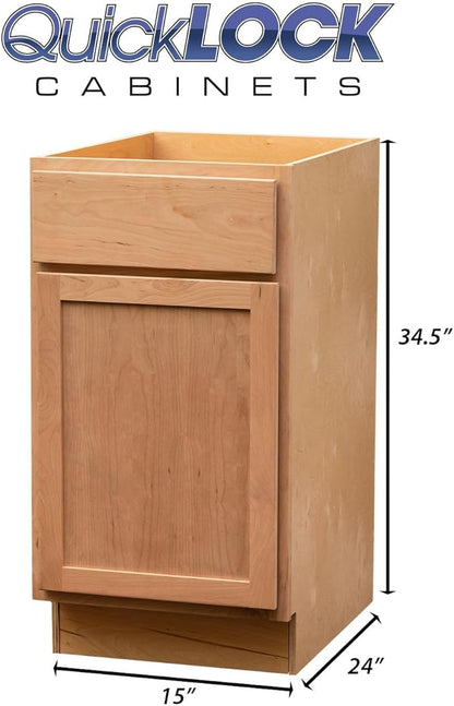 Quicklock RTA (Ready-to-Assemble) | Base Kitchen Cabinets - Shaker Style | Made in America (Raw Cherry, 15" Wx34.5 Hx24 D Base)