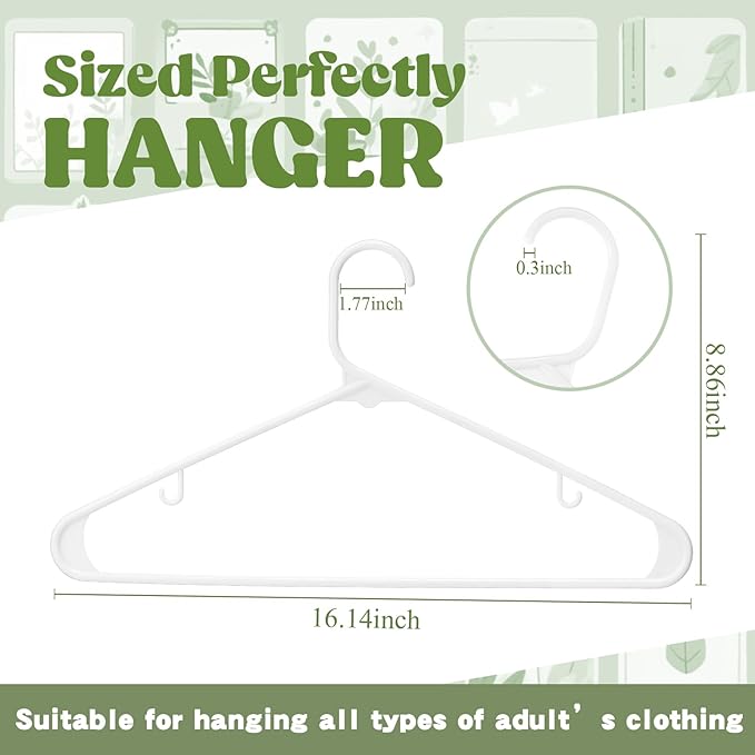 Jetec 120 Pcs Plastic Clothes Hangers Bulk Heavy Duty Hangers with Hooks Durable, Space Saving Thick Closet Hangers Coat Hanger for Clothing Adult Shirts Pants Dresses(White)