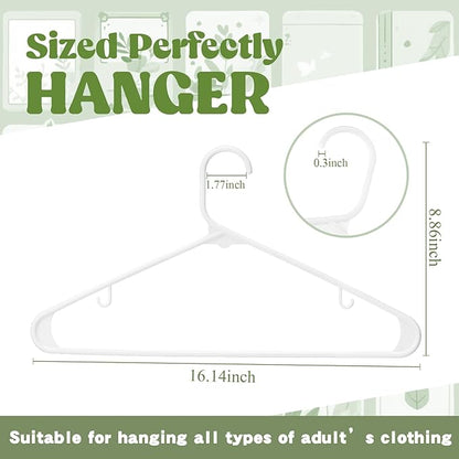 Jetec 120 Pcs Plastic Clothes Hangers Bulk Heavy Duty Hangers with Hooks Durable, Space Saving Thick Closet Hangers Coat Hanger for Clothing Adult Shirts Pants Dresses(White)