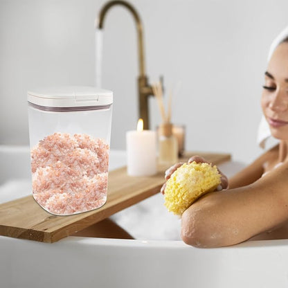57oz Bath Salt Container,Bathroom Jars Containers with Pop-Up Airtight Lid,Plastic Bath Salt Jar with Scoop,Stickers and Pen,Bathtub Accessories Décor for Bathroom Flour Salts Candy Tea(Clear)
