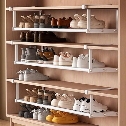 Expandable Shoe Rack Closet Hanging Organizer 16.14''-29.53'' Metal Adjustable Under Cabinet Storage Shelf Space Saving for Kitchen Pantry Room Dorm, White, 1 Pack
