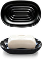 Ceramic Soap Dish for Bath Sink- Modern Black Bar Soap Holder for Shower - Easy to Clean Multi-Purpose Oval Soap Dishes for Soap Bar, Sponges, Jewelry, Small Items | Fits Bathroom & Kitchen