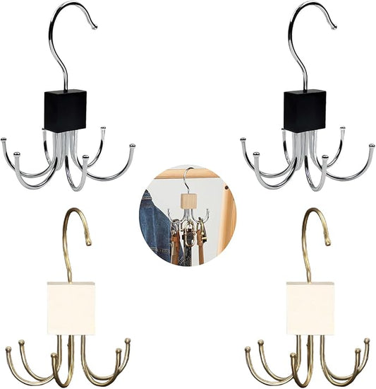 Belt Hanger, 4Pcs Belt Organizer for Closet 360°,Rotatable Max 48 Belt Storage Rack Space Saving Storage Rack for Belt, Bra, Tank Top, Tie, Scarf (2White 2Black)