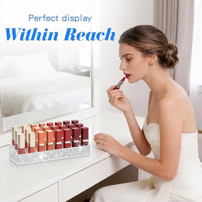 Bling Acrylic Lipstick Lip Gloss Organizer 24 Slots Comestic Display Holder for Nail Polish Essential Oil