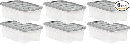 Amazon Basics Plastic Storage Containers with Secure Latching Lids, Stackable Organization Bins for Organizing, Clear/Grey, 12 Quart, Set of 6