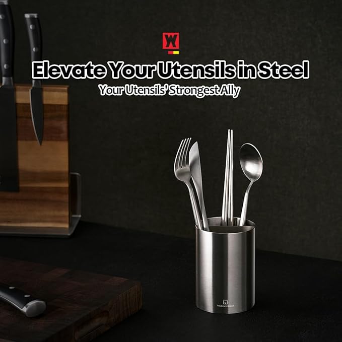 WAGENSTEIGER Stainless Steel Utensil Holder, SUS304 Rust-Resistant Metal Organizer for Kitchen Tools, Cutlery & Flatware, Countertop Storage for Utensils, Toothbrushes & More (80 x 110mm (Small))