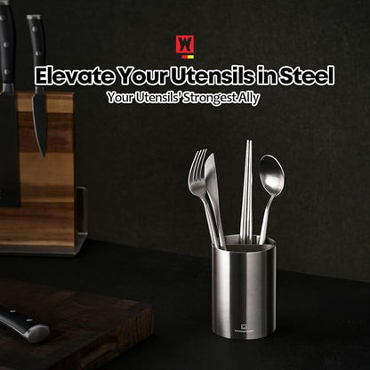 WAGENSTEIGER Stainless Steel Utensil Holder, SUS304 Rust-Resistant Metal Organizer for Kitchen Tools, Cutlery & Flatware, Countertop Storage for Utensils, Toothbrushes & More (80 x 110mm (Small))