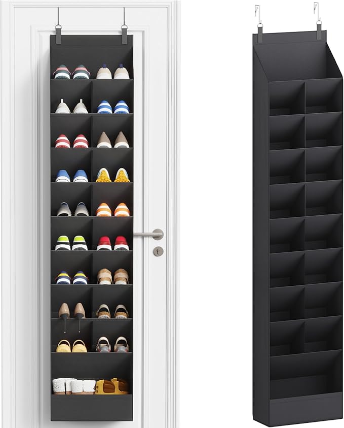 Lifewit 10 Tier Over the Door Shoe Organizer with 19 Large Deep Pockets, Fabric Hanging Shoes Shelf for Closet, Dorm Storage, Fit Up to 20 Pair Shoe Rack Holder for Sneakers, Boots, Black