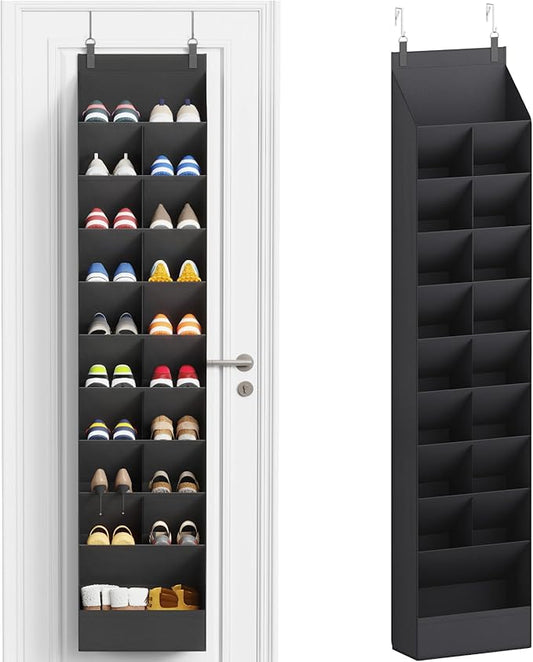 Lifewit 10 Tier Over the Door Shoe Organizer with 19 Large Deep Pockets, Fabric Hanging Shoes Shelf for Closet, Dorm Storage, Fit Up to 20 Pair Shoe Rack Holder for Sneakers, Boots, Black