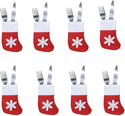 6/10/12Pcs Christmas Silverware Holder Xmas Cutlery Dinner Table Decoration Santa Claus Snowflake Flatware Pockets