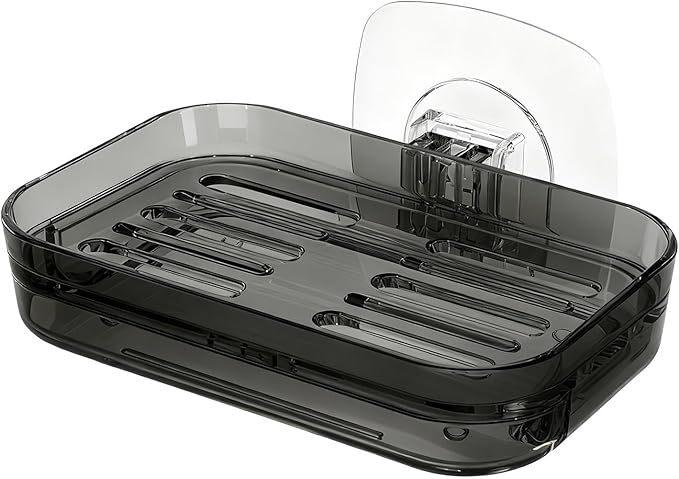 Soap Dish for Shower Transparent Gray Soap Holder with Self-Draining Design No Drilling Required Strong Fixation for RV Bathroom and Kitchen Easy to Clean and Space Saving（1 Pack）