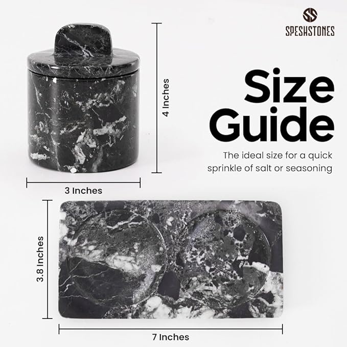 Marble Salt Cellar Black 4 Inch Salt Jar with Lid, Table Salt Containers for Countertop, Salt Dish, Salt Holder, Spice Jars, Sugar Bowl, Seasoning Container Set of 2, Salt Dispenser