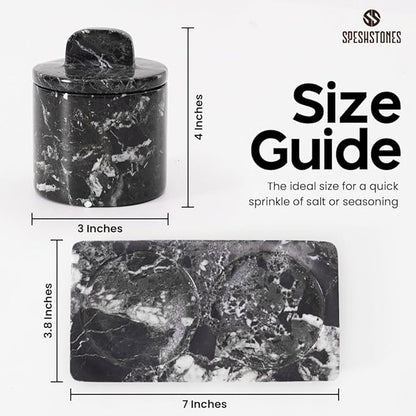Marble Salt Cellar Black 4 Inch Salt Jar with Lid, Table Salt Containers for Countertop, Salt Dish, Salt Holder, Spice Jars, Sugar Bowl, Seasoning Container Set of 2, Salt Dispenser