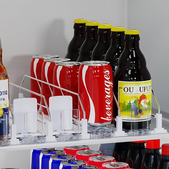 Upgraded Press-type Drink Organizer for Fridge, Capable of horizontal pushing Soda Can Dispenser for RefrigeratorSpace-Saving Automatic Drink Pusher Glide System - Holds 30 Cans (6 Rows)
