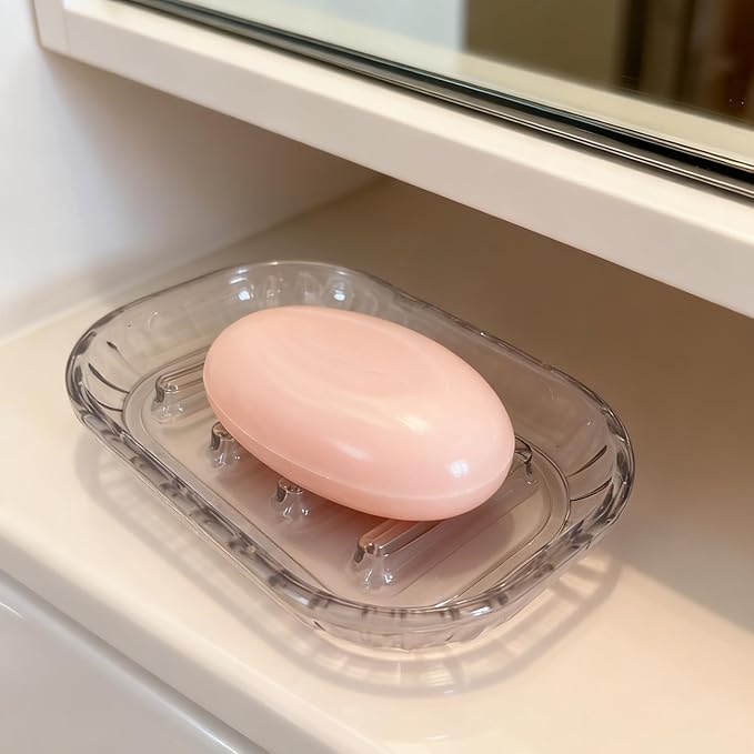 2 Pack Soap Dish Holder for Bar Soap, Bathroom Soap Dishes Bar Soap Holder Tray, Soap Dishes for Shower Bathroom, Kitchen Sink Soap Dish, Clear