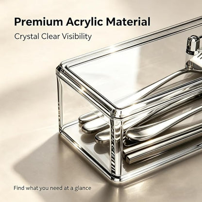 Flatware Tray with Lid, Clear Silverware Tray Kitchen Cutlery Tray and Utensil Storage Container for Flatware and Silverware