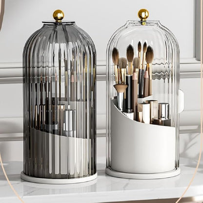 Concealed Toothbrush Holder,Toothbrush Holders with Sliding Lid, Rotating 3 Slots Bathroom Organizer Countertop,Waterproof Dustproof Beauty Brushes Storage,Cosmetics Display Case for Vanity Bathroom