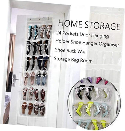 24Grid Transparent Hanging Shoe Organizer Bag Clear Wall Storage for Shoes Toiletries and Sundries Over the Door Bathroom Storage
