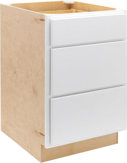 Quicklock RTA (Ready-to-Assemble) | Base Kitchen Cabinets - Shaker Style | Made in America (Pure White, 18" W x 34.5" H x 24" D 3 Drawer Pots and Pans)
