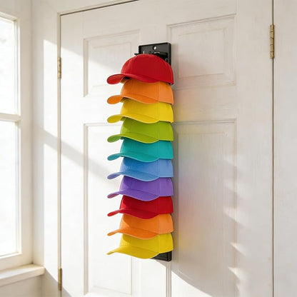 Hat Organizer for Baseball Caps 2 Packs with Built-in Spring Clips, Wall Mount Closet Hat Rack Holder for Up to 20 Hats, Storage Display for Door/Closet with Strong Adhesive & Screws (Matte Black)