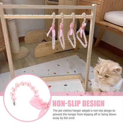 Beavorty Pearl Pet Clothes Hanger Small Dog Coat Rack with Decorative Bow Lightweight Plastic Hangers for Pet Garment Storage 7.87X6.29X0.39In Set of 2